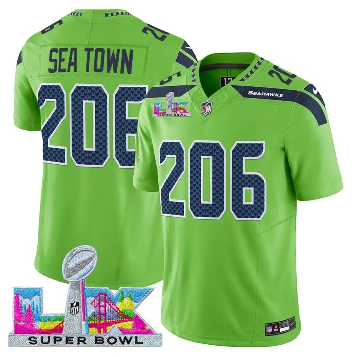 Men's Seattle Seahawks Super Bowl LX Vapor Limited Jersey GREEN#206 SEA TOWN