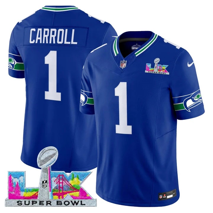 Men's Seattle Seahawks Super Bowl LX Vapor Limited Jersey ROYAL#1 PETE CARROLL