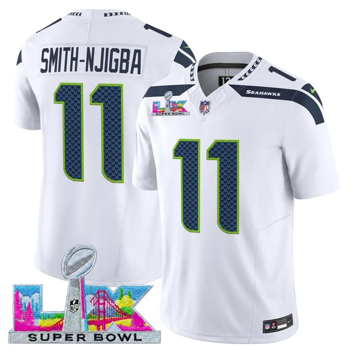 Men's Seattle Seahawks Super Bowl LX Vapor Limited Jersey WHITE#11 SMITH-NJIGBA