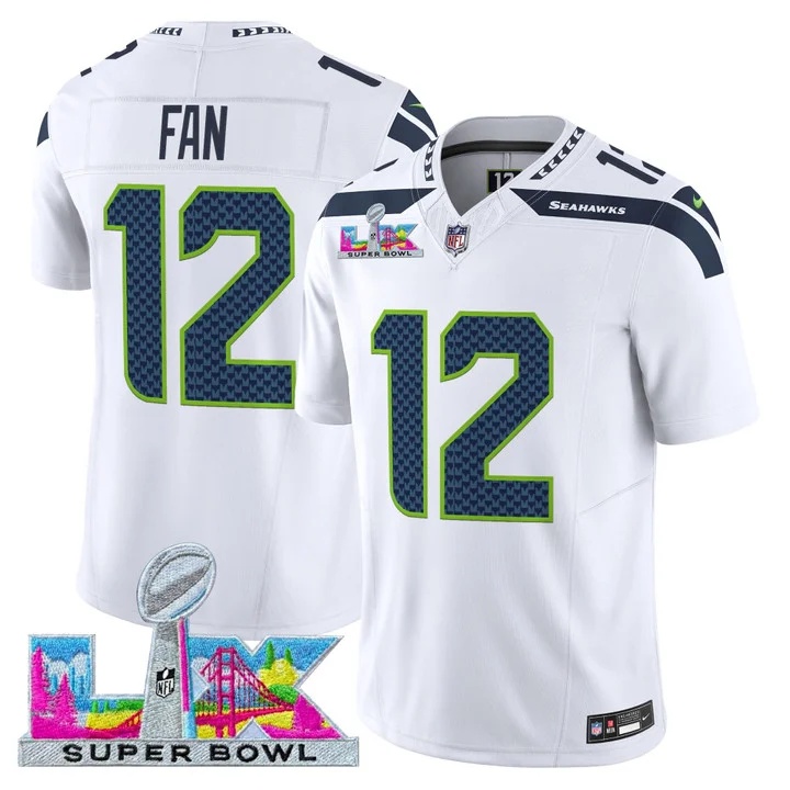 Men's Seattle Seahawks Super Bowl LX Vapor Limited Jersey WHITE#12 TH FAN