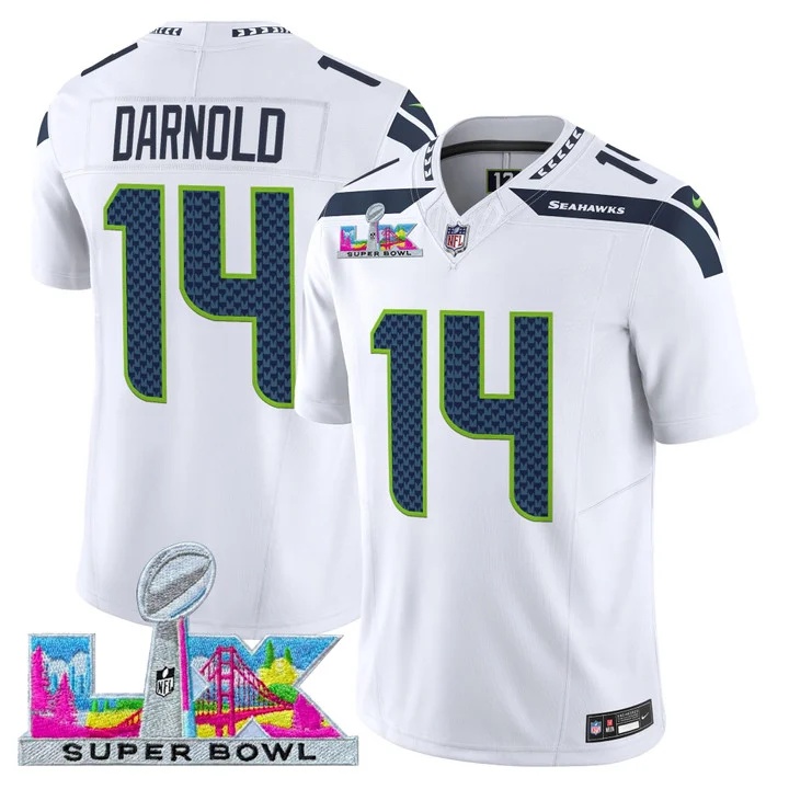 Men's Seattle Seahawks Super Bowl LX Vapor Limited Jersey WHITE#14 SAM DARNOLD