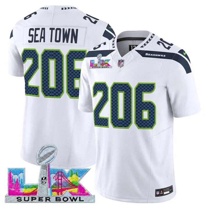 Men's Seattle Seahawks Super Bowl LX Vapor Limited Jersey WHITE#206 SEA TOWN