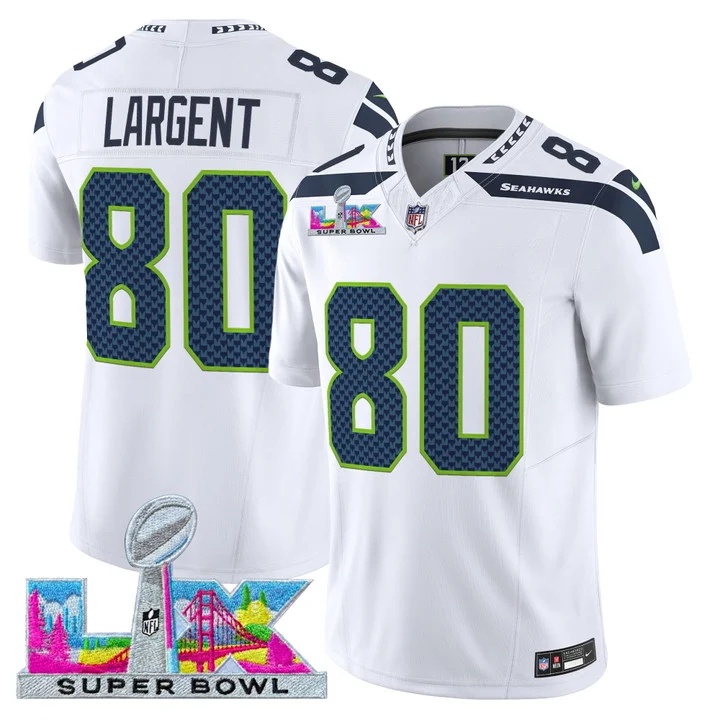 Men's Seattle Seahawks Super Bowl LX Vapor Limited Jersey WHITE#80 STEVE LARGENT
