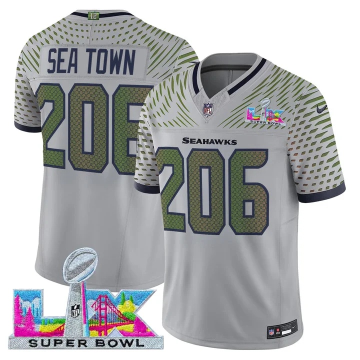 Men's Seattle Seahawks Super Bowl LX Vapor Limited Jersey WOLF GRAY#206 SEA  TOWN