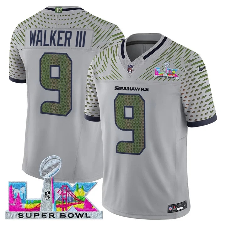 Men's Seattle Seahawks Super Bowl LX Vapor Limited Jersey WOLF GRAY#9 WALKER III