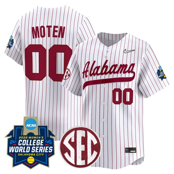 Men's Size - Alabama Softball 2026 World Series (WCWS) Vapor Premier Limited Jersey PINSTRIPE #00 VIC MOTEN