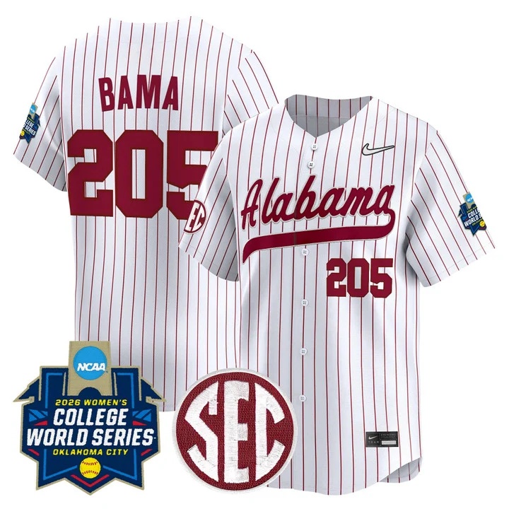 Men's Size - Alabama Softball 2026 World Series (WCWS) Vapor Premier Limited Jersey PINSTRIPE #205 BAMA
