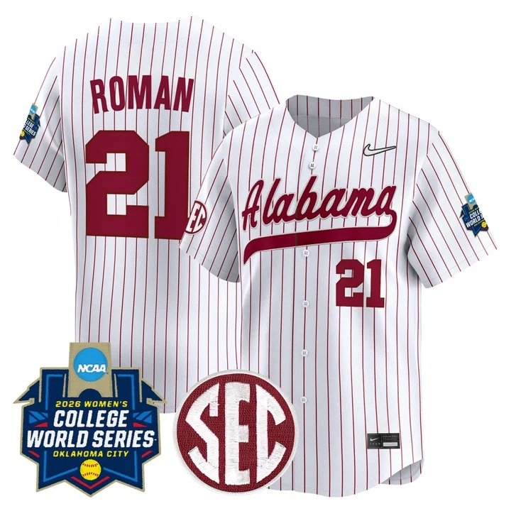 Men's Size - Alabama Softball 2026 World Series (WCWS) Vapor Premier Limited Jersey PINSTRIPE #21 ANA ROMAN