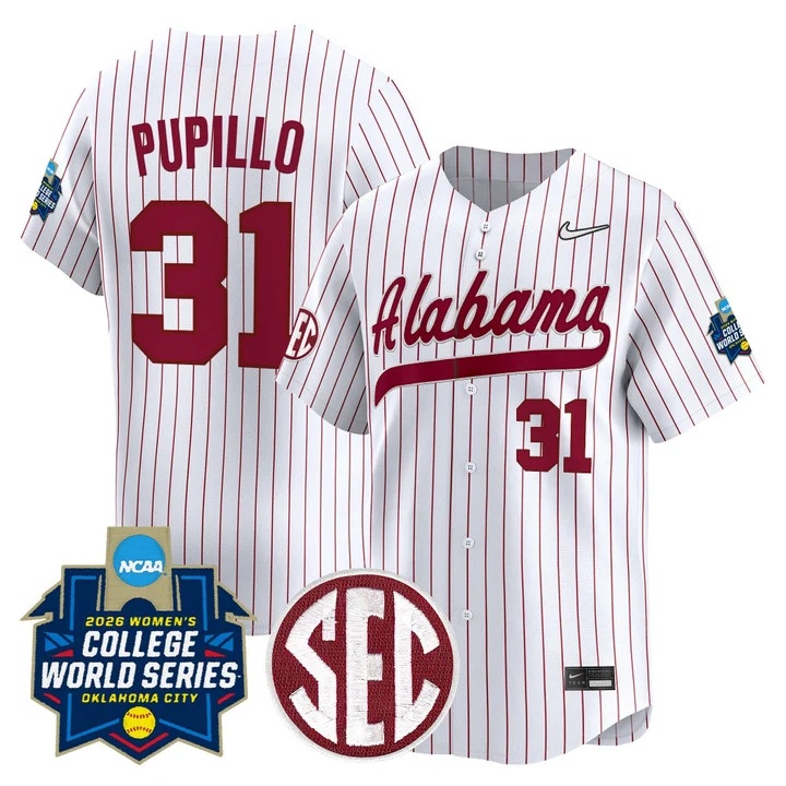 Men's Size - Alabama Softball 2026 World Series (WCWS) Vapor Premier Limited Jersey PINSTRIPE #31 ALEXIS PUPILLO