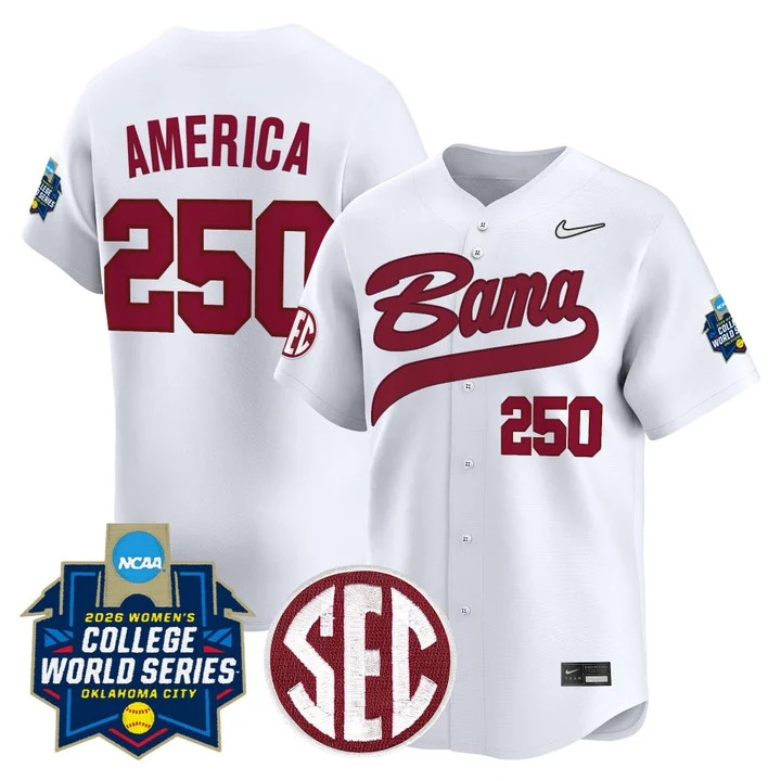 Men's Size - Alabama Softball 2026 World Series (WCWS) Vapor Premier Limited Jersey WHITE #250 AMERICA