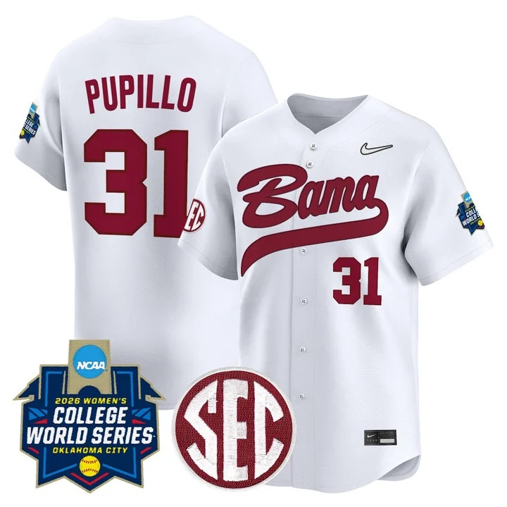 Men's Size - Alabama Softball 2026 World Series (WCWS) Vapor Premier Limited Jersey WHITE #31 ALEXIS PUPILLO