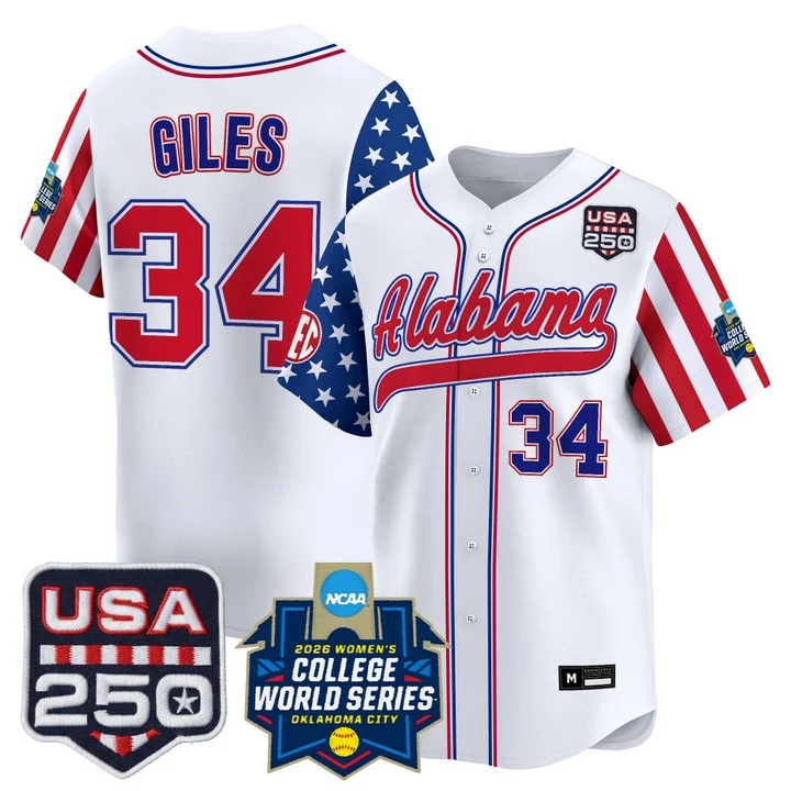 Men's Size - Alabama Softball America 250 Edition Vapor Premier Limited Jersey #34 MARLIE GILES