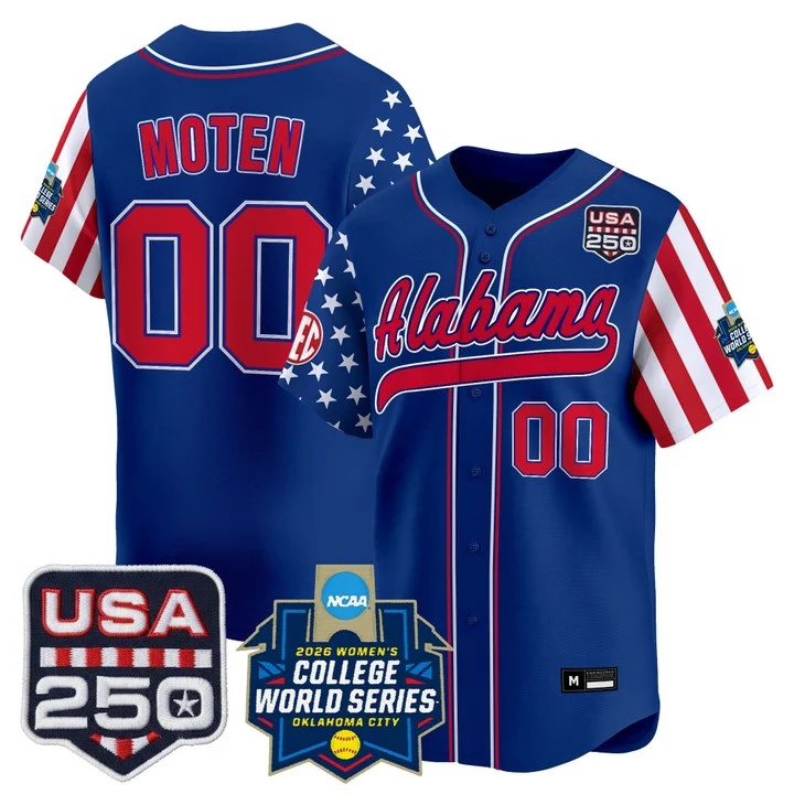Men's Size - Alabama Softball America 250 Edition Vapor Premier Limited Jersey ROYAL #00 VIC MOTEN