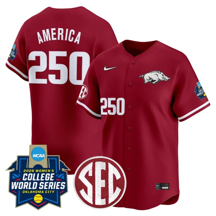 Men's Size - Arkansas Softball 2026 World Series (WCWS) Vapor Premier Limited Jersey #250 AMERICA