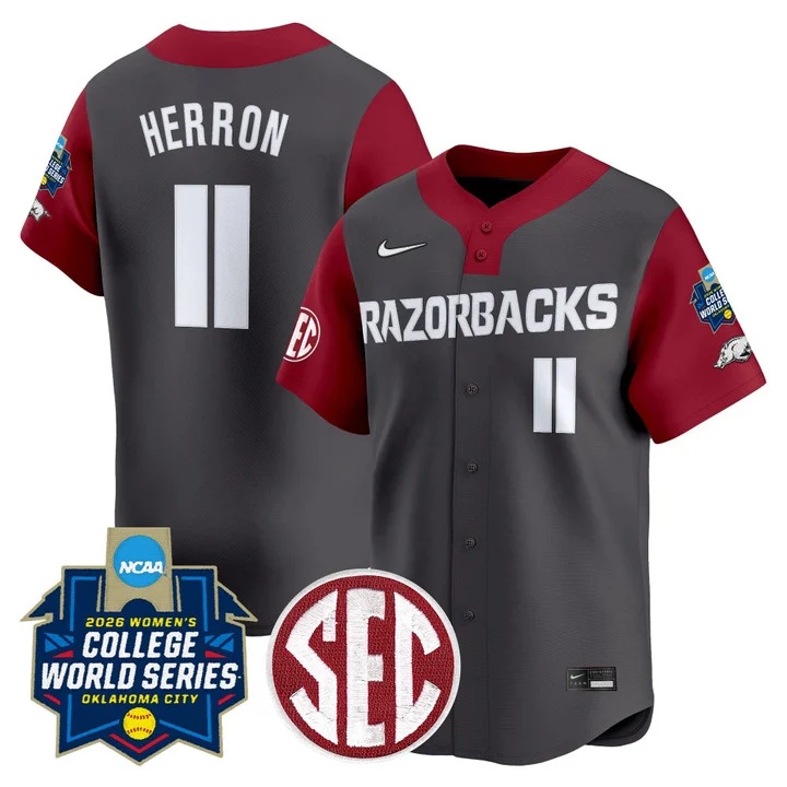 Men's Size - Arkansas Softball 2026 World Series (WCWS) Vapor Premier Limited Jersey gray #11 ROBYN HERRON