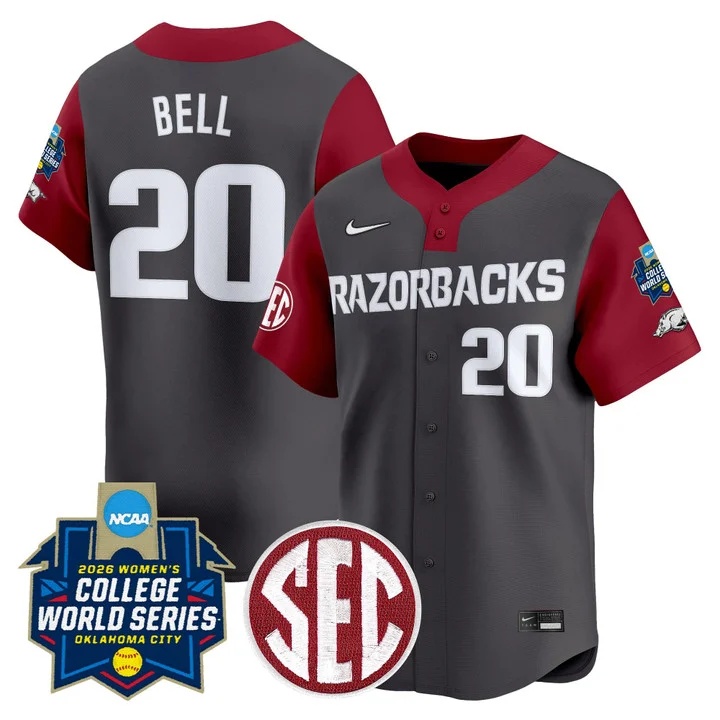 Men's Size - Arkansas Softball 2026 World Series (WCWS) Vapor Premier Limited Jersey gray #20 TIANNA BELL