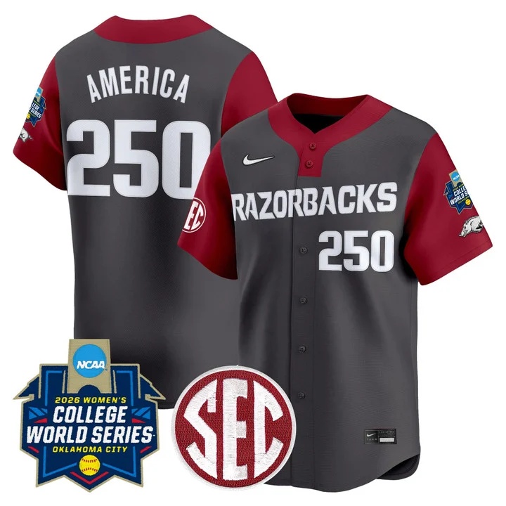 Men's Size - Arkansas Softball 2026 World Series (WCWS) Vapor Premier Limited Jersey gray #250 AMERICA