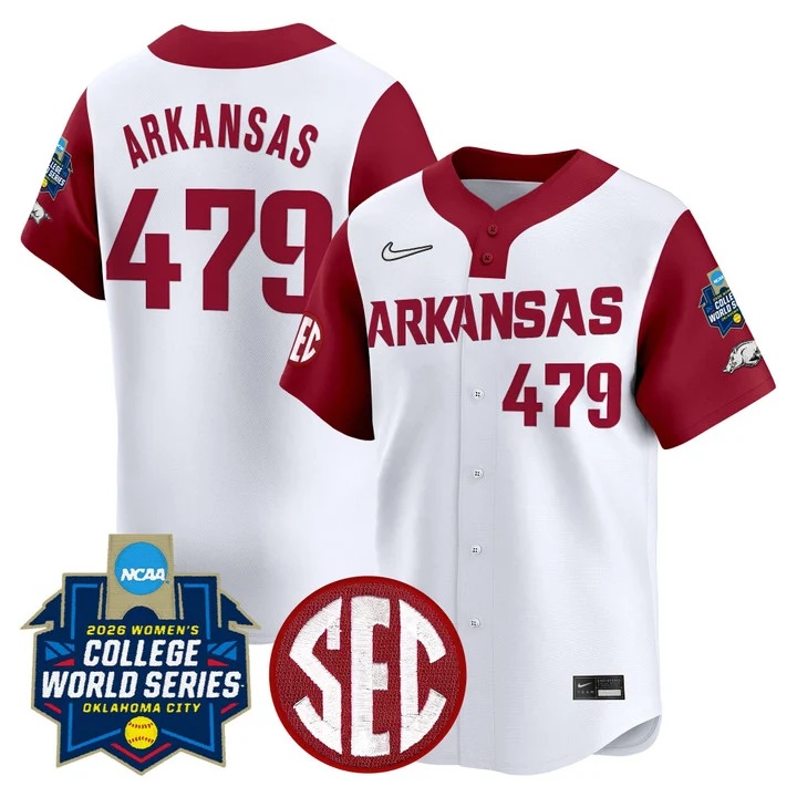 Men's Size - Arkansas Softball 2026 World Series (WCWS) Vapor Premier Limited Jersey white  #479 ARKANSAS