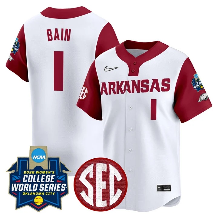 Men's Size - Arkansas Softball 2026 World Series (WCWS) Vapor Premier Limited Jersey white #1 BRINLI BAIN