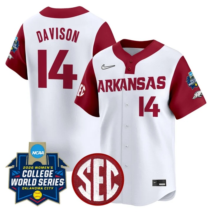 Men's Size - Arkansas Softball 2026 World Series (WCWS) Vapor Premier Limited Jersey white #14 KARLIE DAVISON