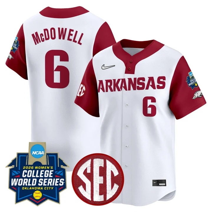 Men's Size - Arkansas Softball 2026 World Series (WCWS) Vapor Premier Limited Jersey white #6 ELLA MCDOWELL