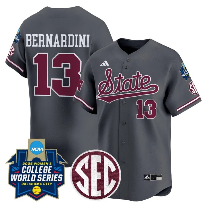Men's Size - Mississippi State Softball 2026 World Series (WCWS) Vapor Premier Limited Jersey DARK GRAY#13 MORGAN BERNARDINI