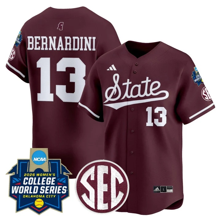 Men's Size - Mississippi State Softball 2026 World Series (WCWS) Vapor Premier Limited Jersey MAROON#13 MORGAN BERNARDINI