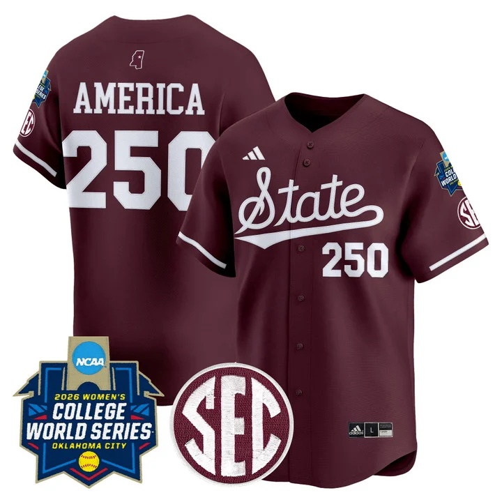Men's Size - Mississippi State Softball 2026 World Series (WCWS) Vapor Premier Limited Jersey MAROON#250 AMERICA