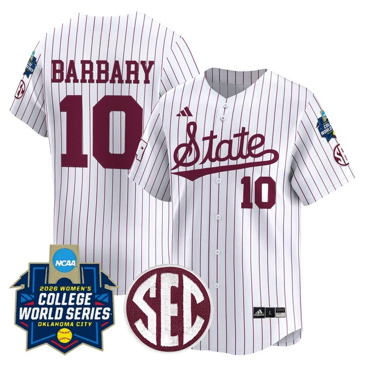 Men's Size - Mississippi State Softball 2026 World Series (WCWS) Vapor Premier Limited Jersey PINSTRIPE#10 NADIA BARBARY