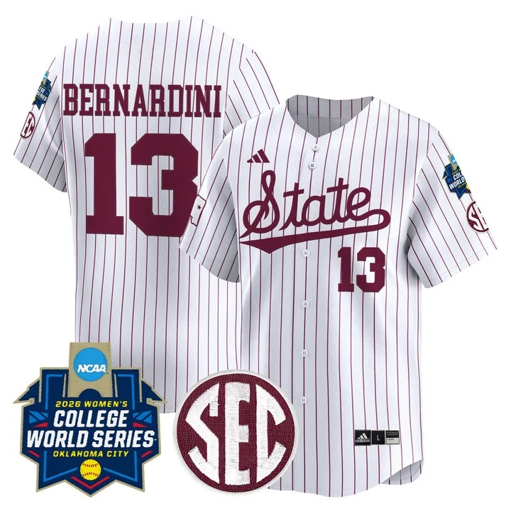 Men's Size - Mississippi State Softball 2026 World Series (WCWS) Vapor Premier Limited Jersey PINSTRIPE#13 MORGAN BERNARDINI