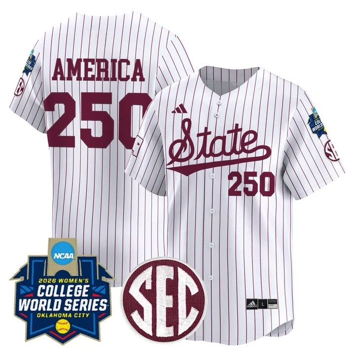 Men's Size - Mississippi State Softball 2026 World Series (WCWS) Vapor Premier Limited Jersey PINSTRIPE#250 AMERICA
