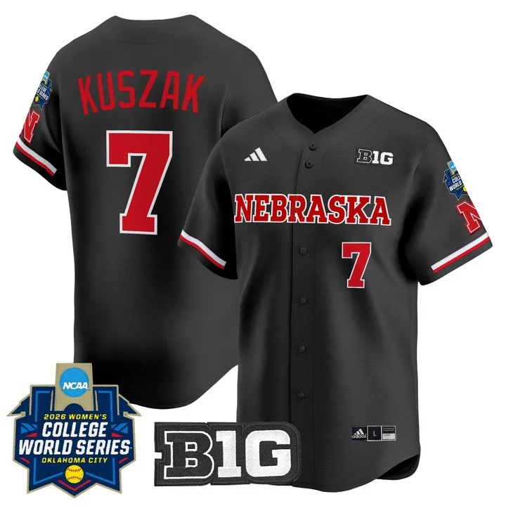 Men's Size - Nebraska Cornhuskers Softball 2026 World Series (WCWS) Vapor Premier Limited Jersey BLACK #7 AVA KUSZAK