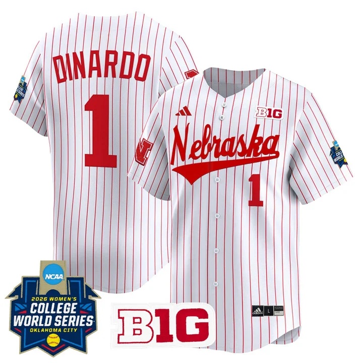 Men's Size - Nebraska Cornhuskers Softball 2026 World Series (WCWS) Vapor Premier Limited Jersey WHITE #1 OLIVIA DINARDO