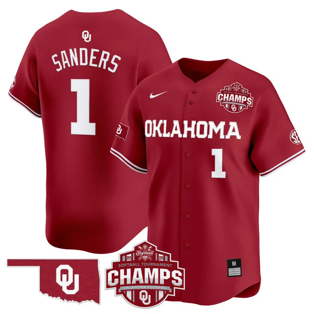 Men's Size - Oklahoma Sooners 2025 SEC Softball Champions Patch Vapor Jersey #1 CYDNEY SANDERS.webp