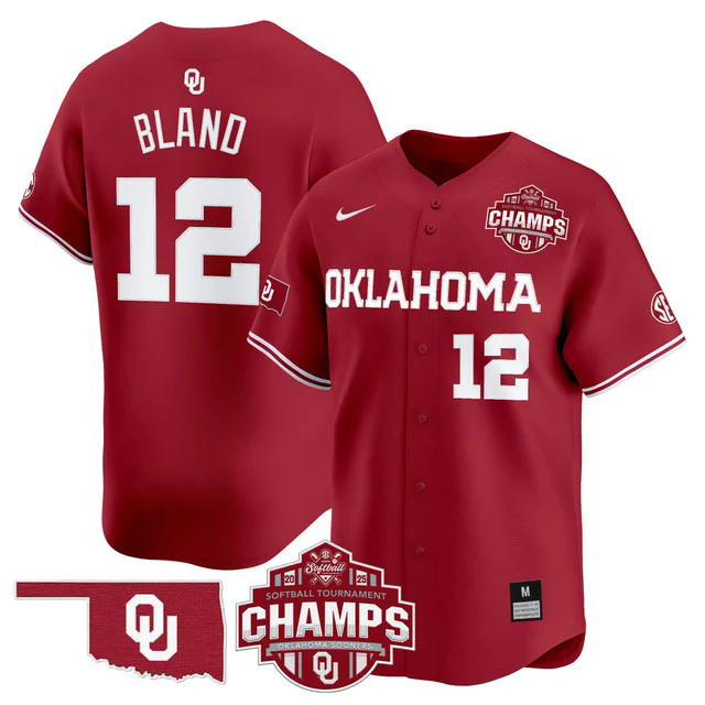 Men's Size - Oklahoma Sooners 2025 SEC Softball Champions Patch Vapor Jersey #12 MAYA BLAND.webp