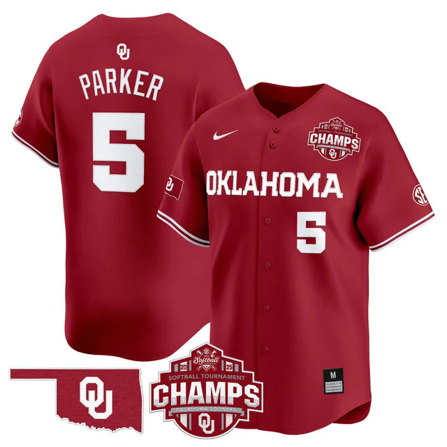 Men's Size - Oklahoma Sooners 2025 SEC Softball Champions Patch Vapor Jersey #5 ELLA PARKER.webp