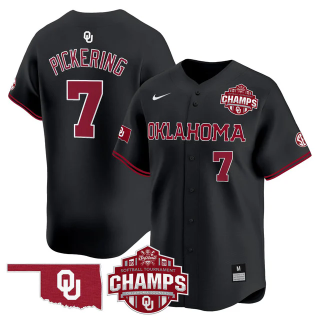 Men's Size - Oklahoma Sooners 2025 SEC Softball Champions Patch Vapor Jersey BLACK #7 KASIDI PICKERING.webp