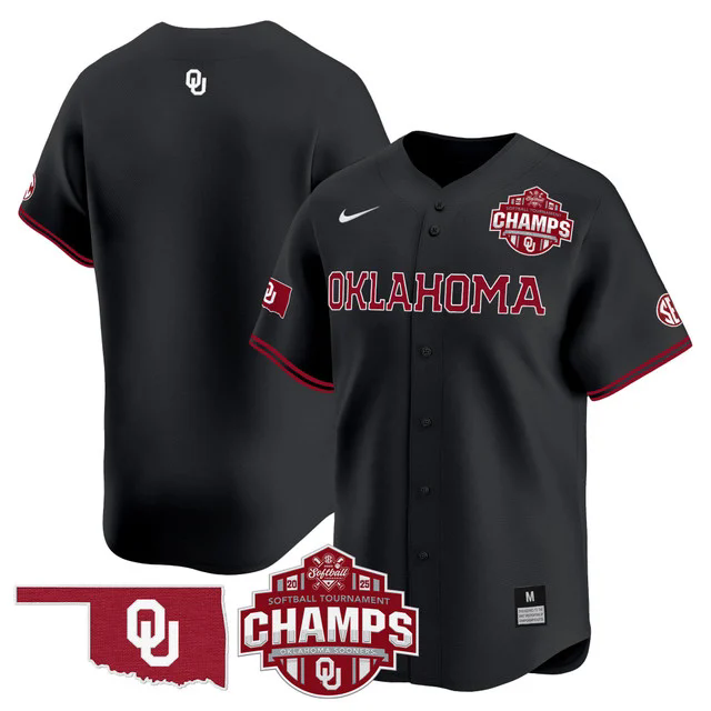 Men's Size - Oklahoma Sooners 2025 SEC Softball Champions Patch Vapor Jersey BLACK BLANK.webp