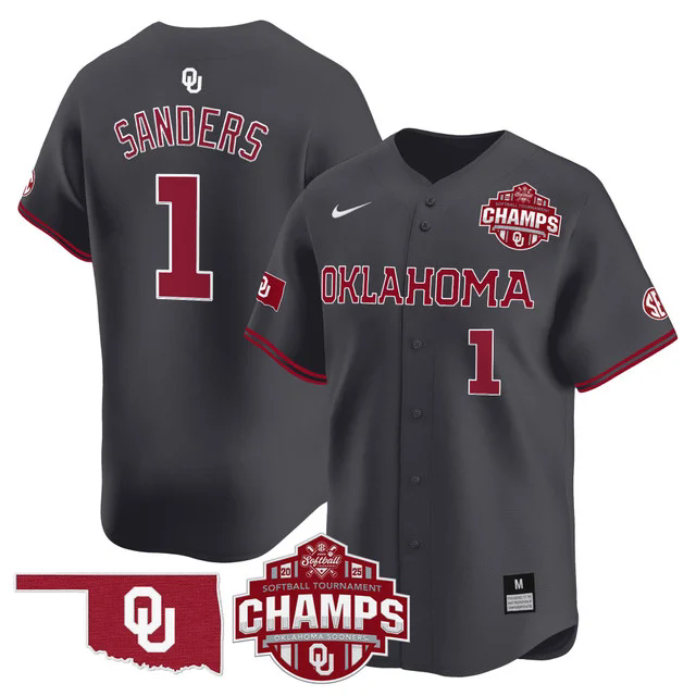 Men's Size - Oklahoma Sooners 2025 SEC Softball Champions Patch Vapor Jersey BROWN #1 CYDNEY SANDERS.webp