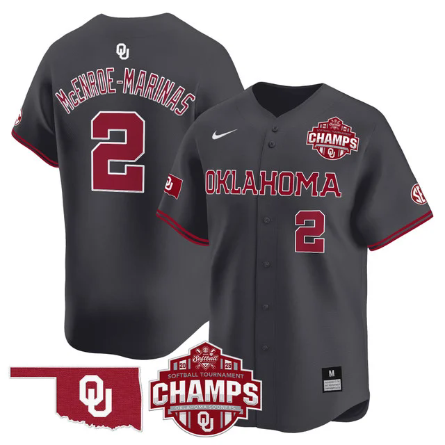 Men's Size - Oklahoma Sooners 2025 SEC Softball Champions Patch Vapor Jersey BROWN #2 MCENROE MARINAS.webp