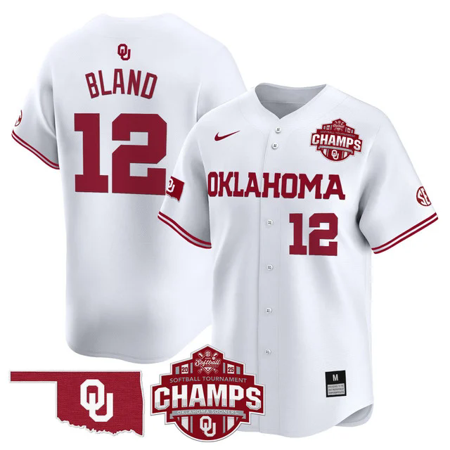 Men's Size - Oklahoma Sooners 2025 SEC Softball Champions Patch Vapor Jersey WHITE #12 MAYA BLAND.webp