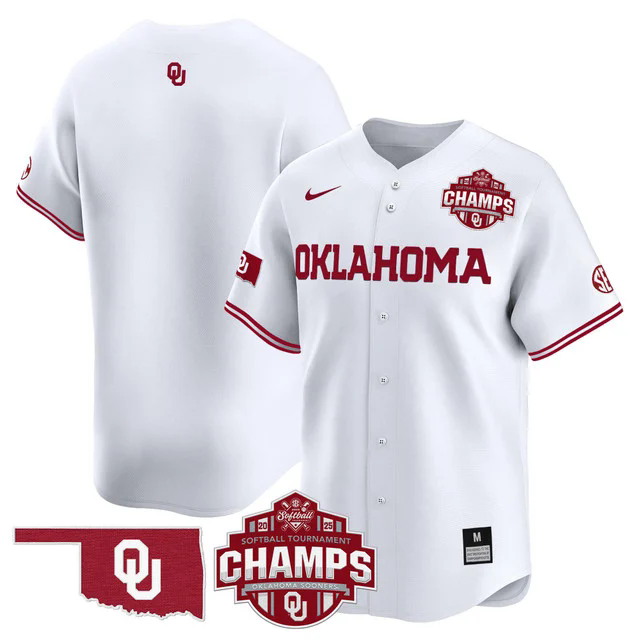 Men's Size - Oklahoma Sooners 2025 SEC Softball Champions Patch Vapor Jersey WHITE BLANK.webp
