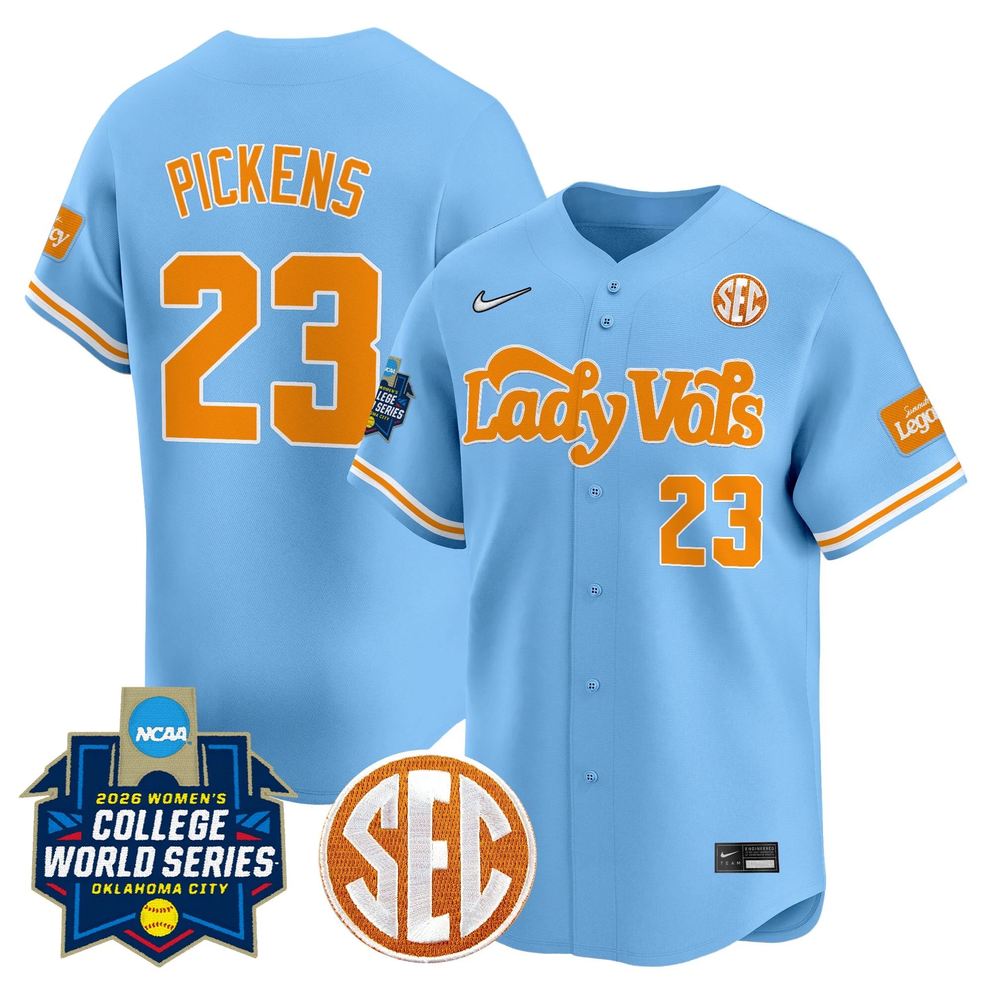 Men's Size - Tennessee Volunteers Softball 2026 World Series (WCWS) Vapor Premier Limited Jersey BLUE#23 KARLYN PICKENS