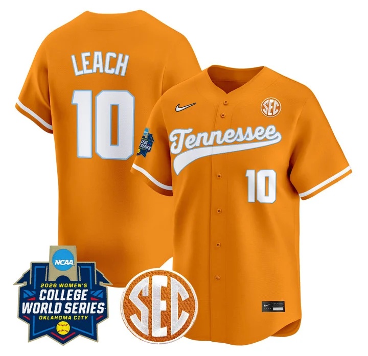 Men's Size - Tennessee Volunteers Softball 2026 World Series (WCWS) Vapor Premier Limited Jersey ORANGE#10 ALANNAH LEACH