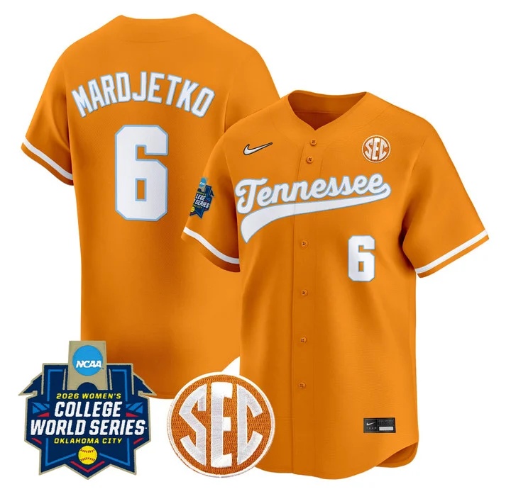 Men's Size - Tennessee Volunteers Softball 2026 World Series (WCWS) Vapor Premier Limited Jersey ORANGE#6 SAGE MARDJETKO