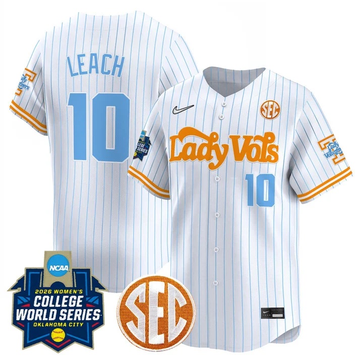 Men's Size - Tennessee Volunteers Softball 2026 World Series (WCWS) Vapor Premier Limited Jersey PINSTRIPE#10 ALANNAH LEACH