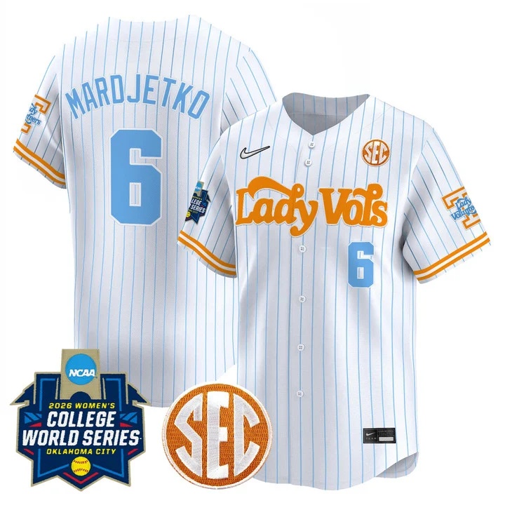 Men's Size - Tennessee Volunteers Softball 2026 World Series (WCWS) Vapor Premier Limited Jersey PINSTRIPE#6 SAGE MARDJETKO