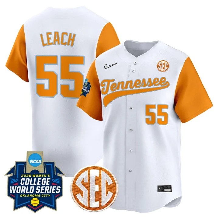 Men's Size - Tennessee Volunteers Softball 2026 World Series (WCWS) Vapor Premier Limited Jersey WHITE#55 GABBY LEACH