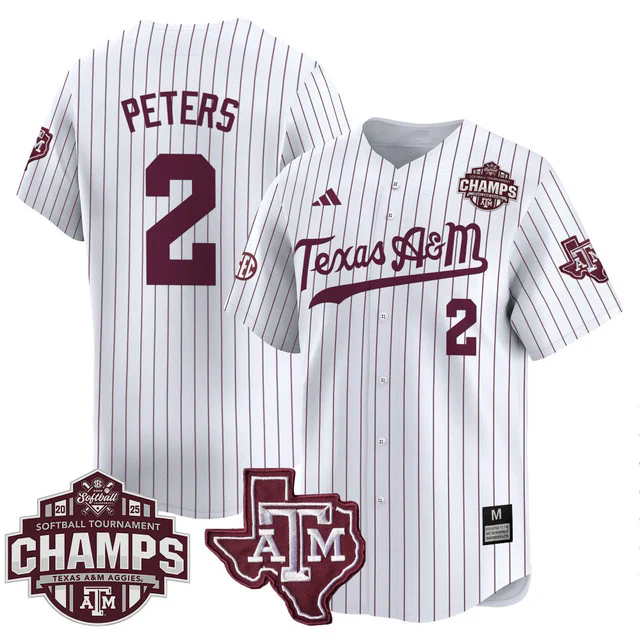 Men's Size - Texas A&M Aggies 2025 SEC Softball  Champions Patch Vapor Jersey #2 SIDNE PETERS.webp
