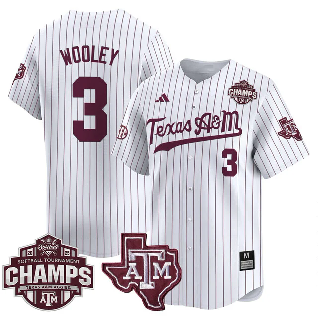 Men's Size - Texas A&M Aggies 2025 SEC Softball  Champions Patch Vapor Jersey #3 KOKO WOOLEY.webp